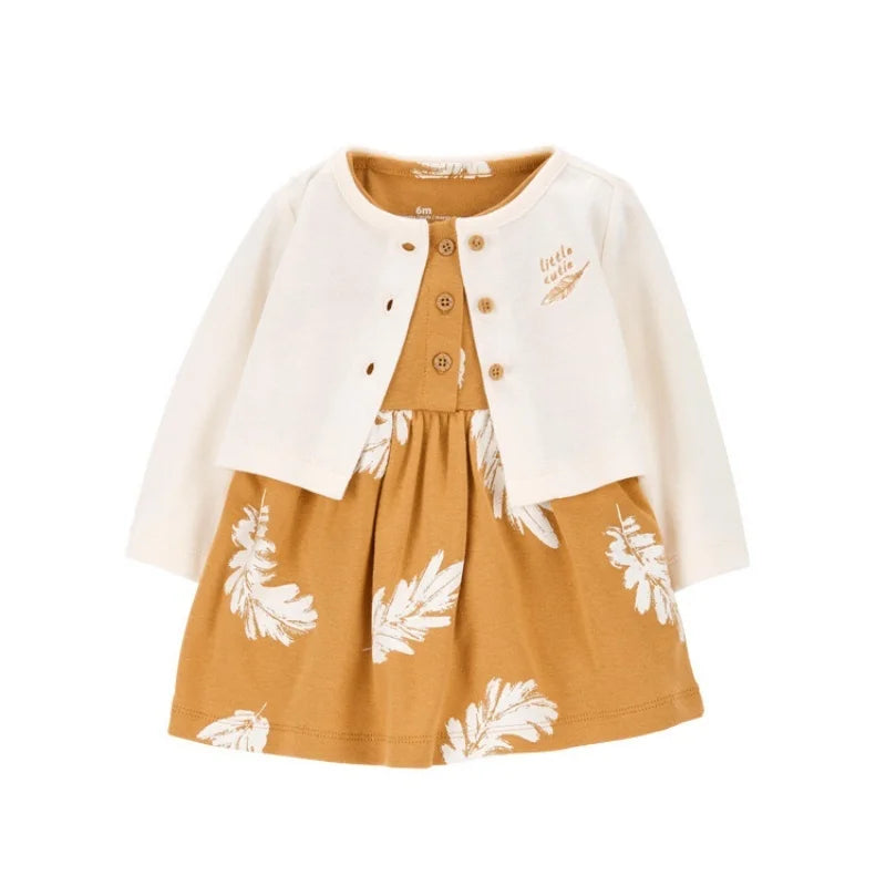 Floral Button Romper Dress+Long Sleeve Small Coat