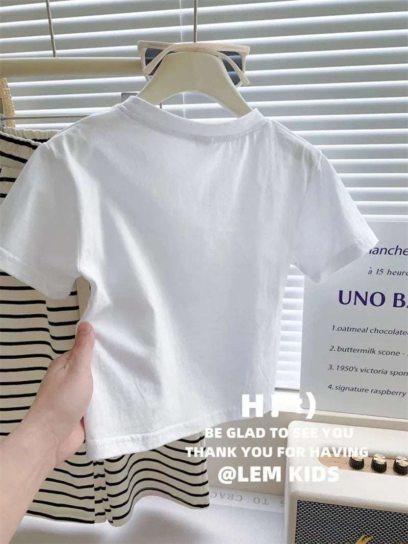 Baby Girls Summer Sets Kids Letter T-shirt+Striped Pants 2Pcs Suit Children Fashion Top Trousers Outfits Infant Casual Clothing