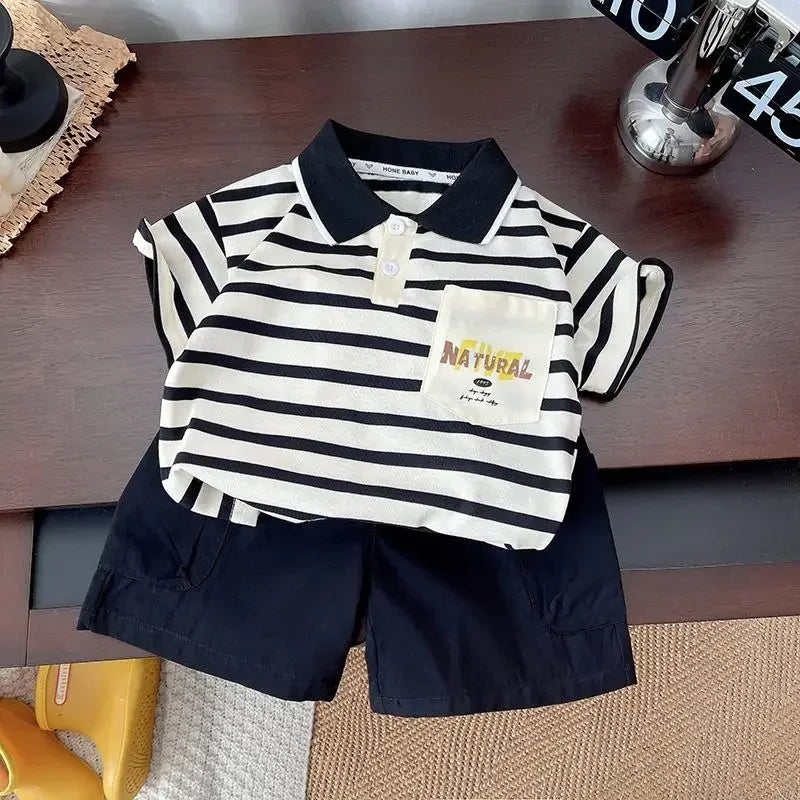 Korean Mother Kids Clothes Boys Girls Polo Shirt Shorts 2pcs Set Summer Cotton Short Sleeve Fashion Suit 1-6Y Children Clothing