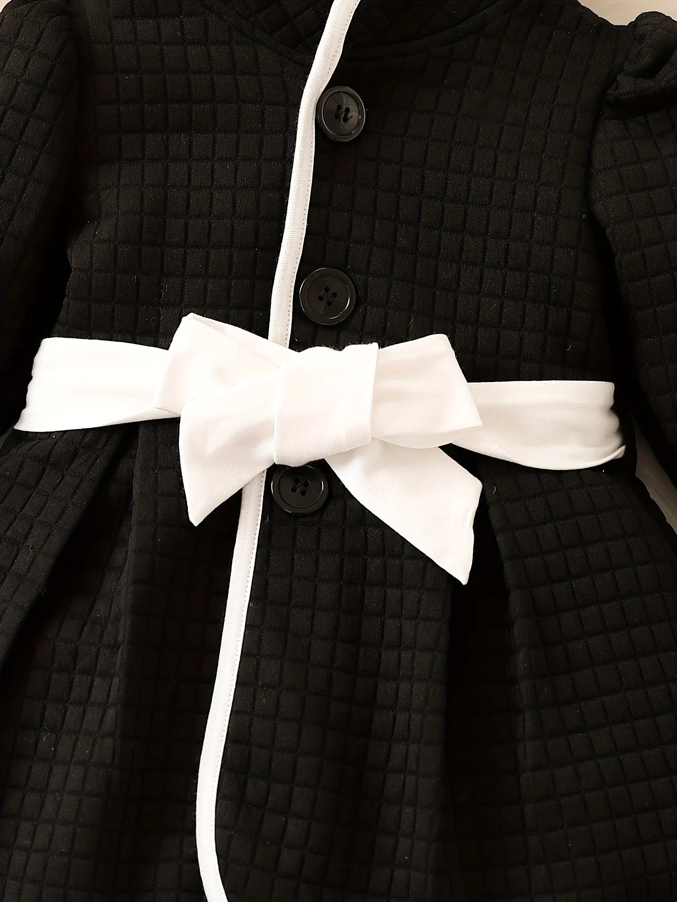 Baby Girls Fashion Autumn And Winter Thermal Belted Dress Set Princess Coat Classic Black And White Color Contrast Cardigan
