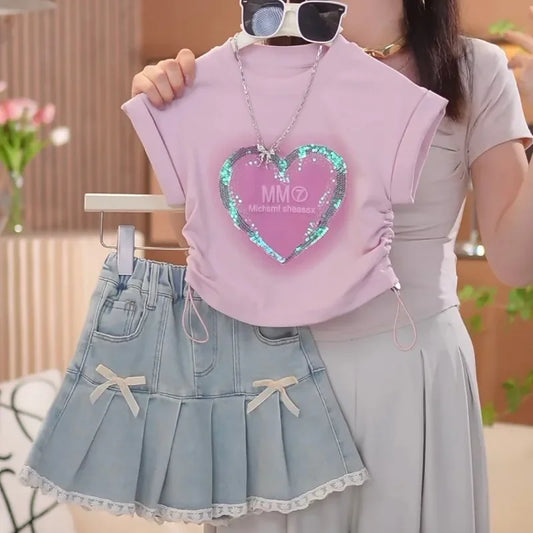 3-10 Years Girls Summer Clothes Set 2 Pcs Tops And Shorts Suit Trend Children Costume Casual Kids Outfits  Babys Clothing