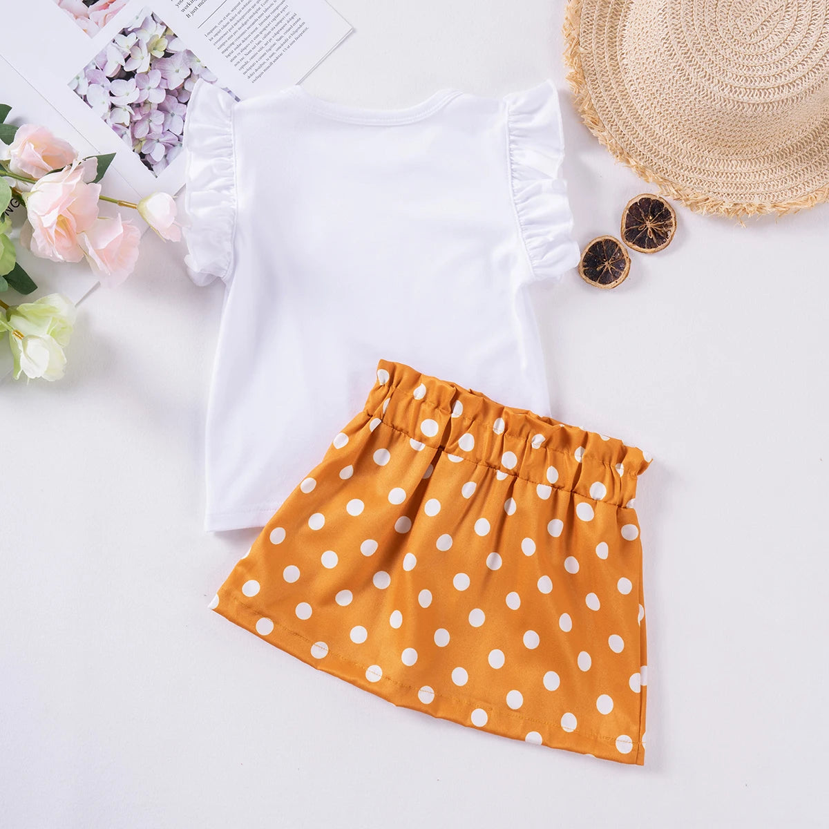 Summer Girls Fly Sleeve Short Sleeve Shorts Girls Two-piece Fashion Suit Cute Sweet Summer Suit