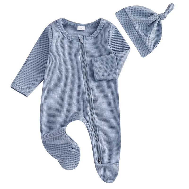 Newborn Baby Fall Footed Romper with hat