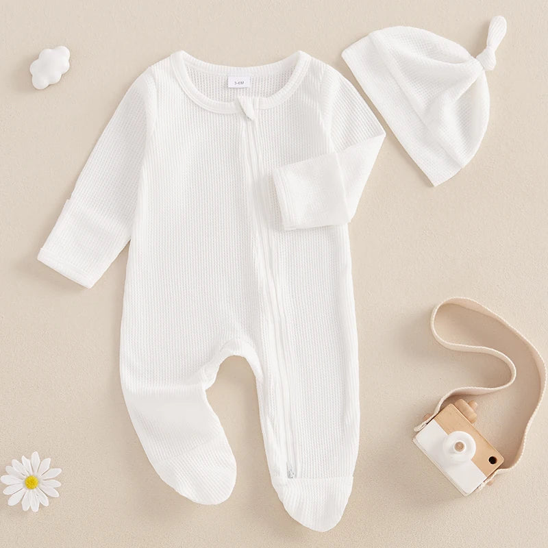Newborn Baby Fall Footed Romper with hat