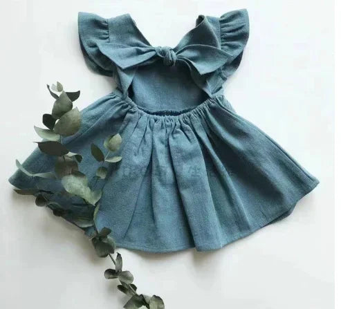 Summer Infant Girls Dress Flying sleeve Cotton Linen Newborn Baby Girls Princess Dress Kids Party Dresses