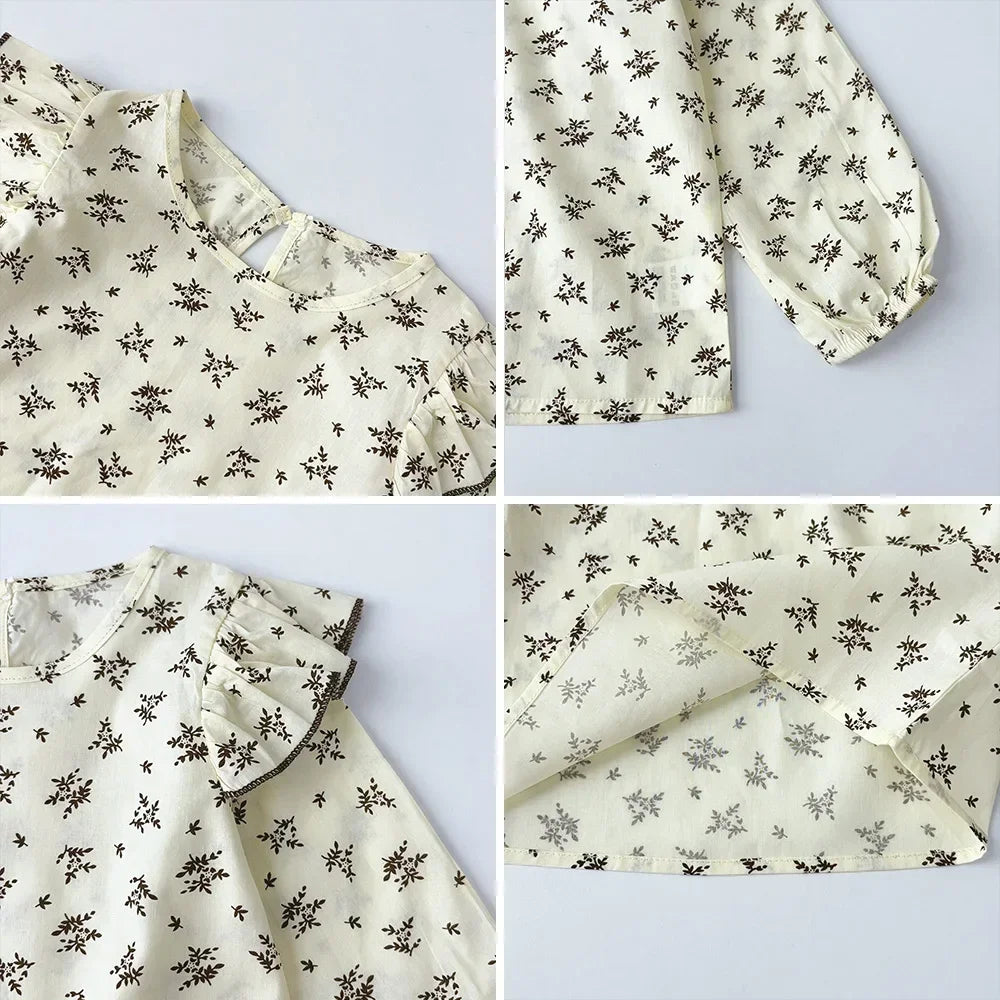 Kids Autumn Fashion Sweet Cute Clothes Long Sleeve Turn-down Collar Print Blouse Top 1 Pc 3-6 Years Girls Daily Casual Wear