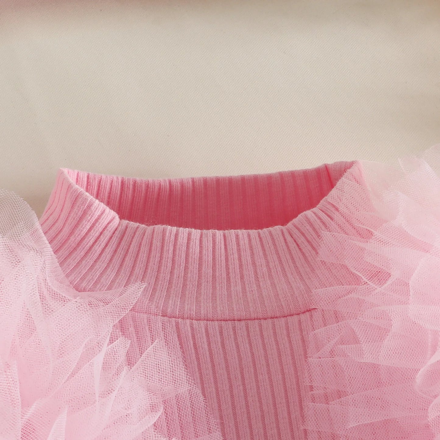 Tulle Trim 2Pcs Sets 0-3Y Baby Dresses Long Sleeve Top and Button Accent Skirt for Newborn Girls Party Outfit