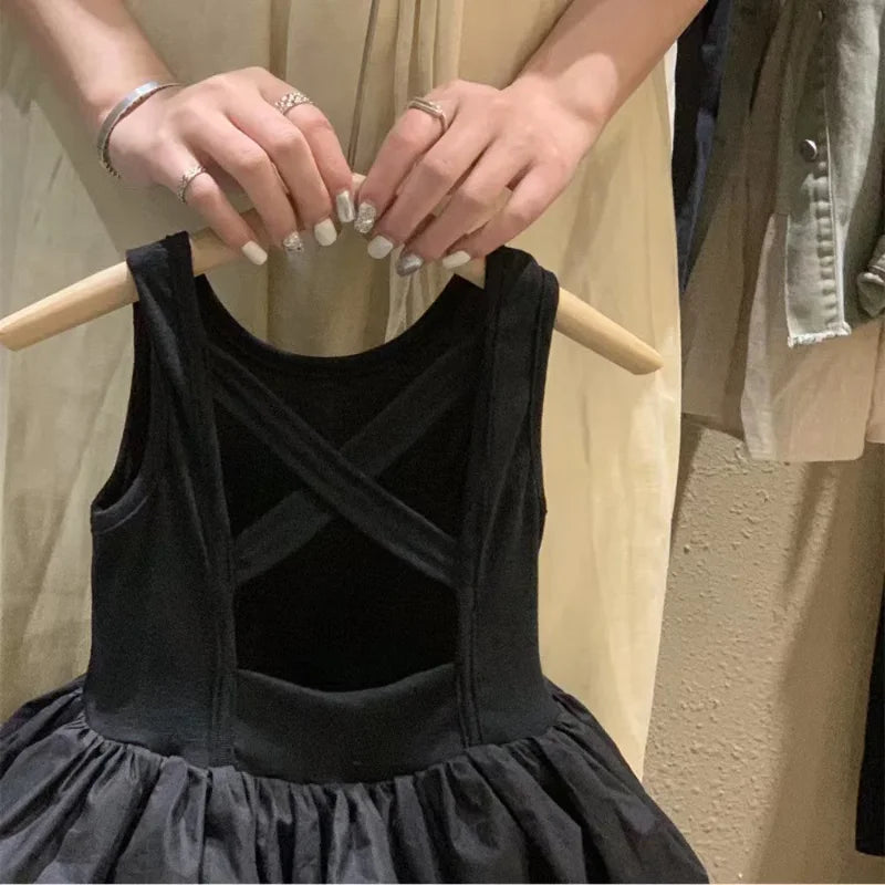 Infant Babys Girls Backless Sling Dress Cotton Solid Sleeveless Children Girls Dress Loose Flower Bud Dress For 2-7Y Kids Girls