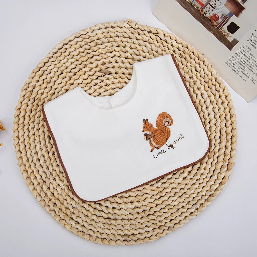 Cotton Baby Bibs Boys Girls Flower Fox Embroider Saliva Towel Infant Feeding Burp Cloth Kids Black Bow Korean Square Scarf