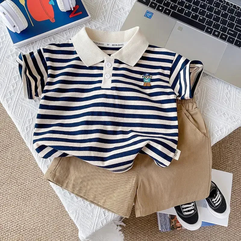 Korean Mother Kids Clothes Boys Girls Polo Shirt Shorts 2pcs Set Summer Cotton Short Sleeve Fashion Suit 1-6Y Children Clothing