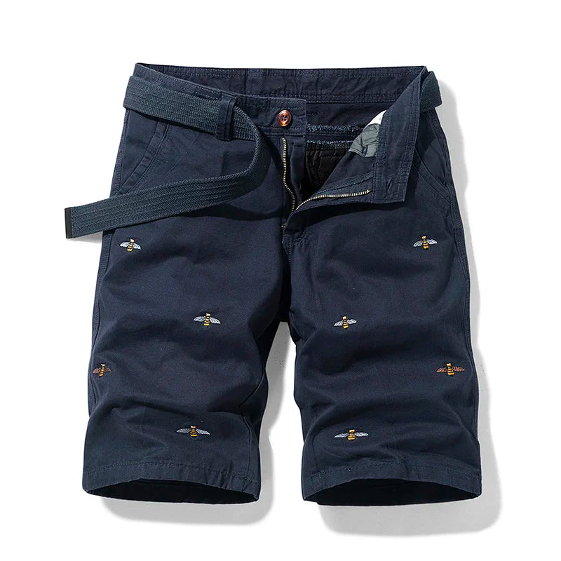 Summer men'sshorts loose straight leg pants casual solid color Japanese style over the knee sports pants multi pocket work pants