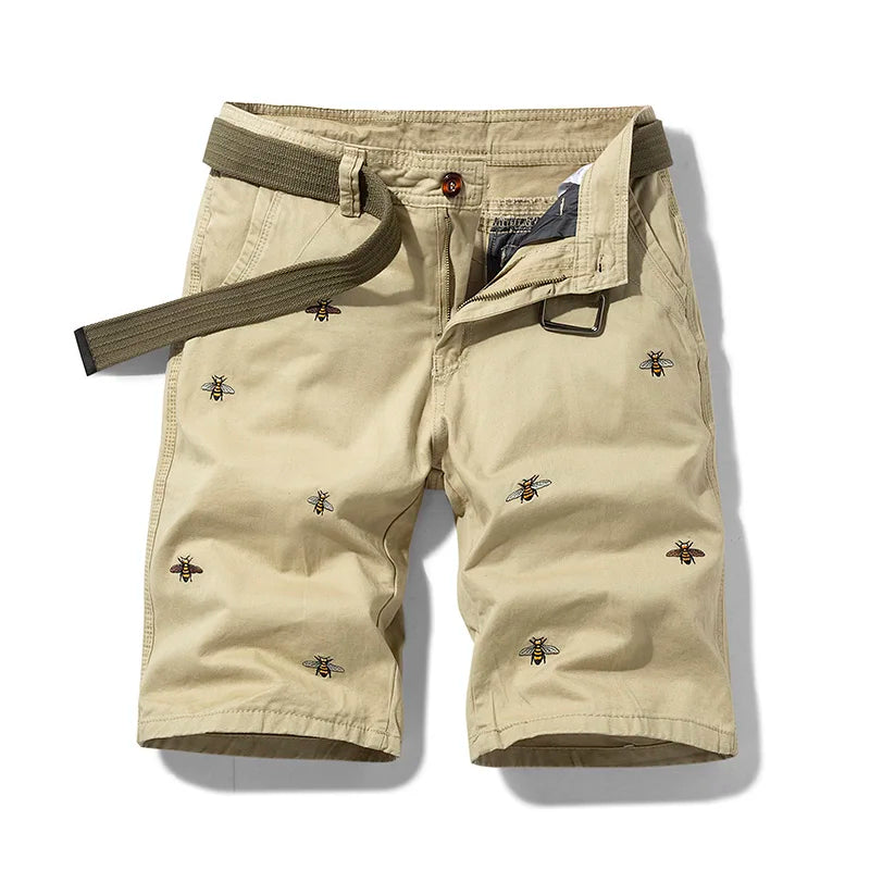 Summer men'sshorts loose straight leg pants casual solid color Japanese style over the knee sports pants multi pocket work pants