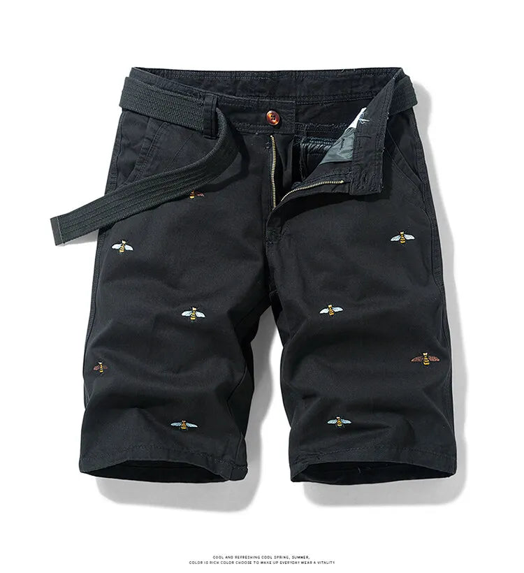 Summer men'sshorts loose straight leg pants casual solid color Japanese style over the knee sports pants multi pocket work pants