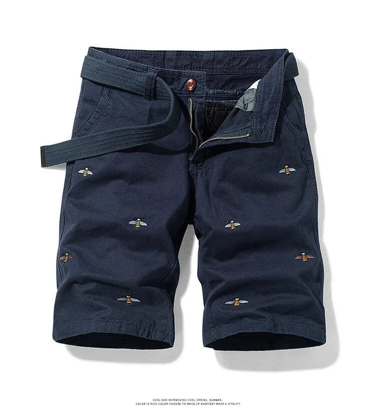 Summer men'sshorts loose straight leg pants casual solid color Japanese style over the knee sports pants multi pocket work pants