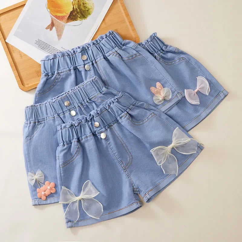 2024 New Summer Girls Cool Cute Denim Clothing Shorts Pants Jeans Clothes Children Girls Casual Short Trousers Infant Bottoms