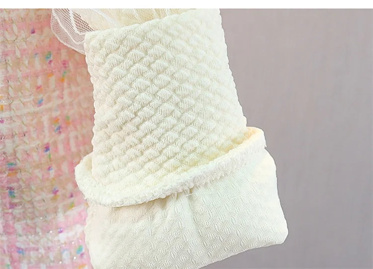 1-5Y New Spring Autumn Dresses For Baby Girls  Cute Bow Mesh Plaid Long Sleeve Princess Dress