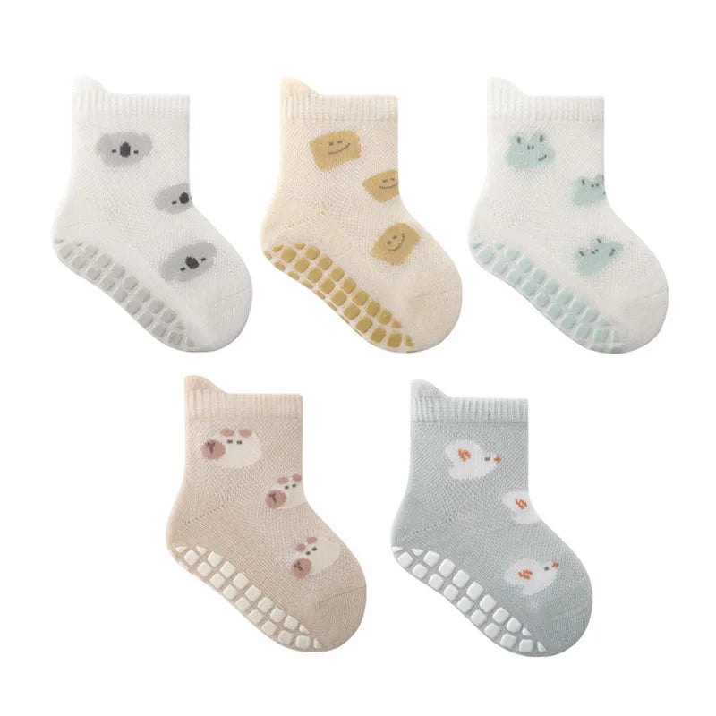 5 Pairs Childrens Non-Slip Socks Cute Cartoon Pattern Kids Boys Girls Floor Socks Comfortable Breathable for Toddler