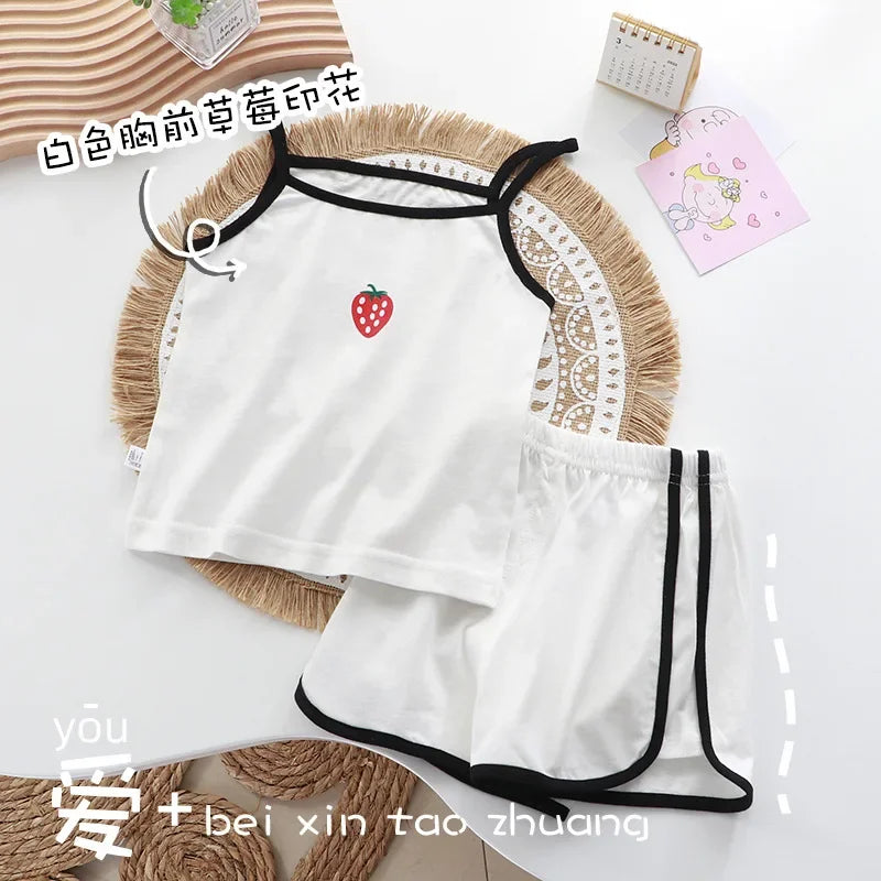 Summer Girls Camisole Shorts Suits Children's Leisure Wear Home Clothes Casual Baby Girl Vest Sets Clothing Kids Two Piece Set