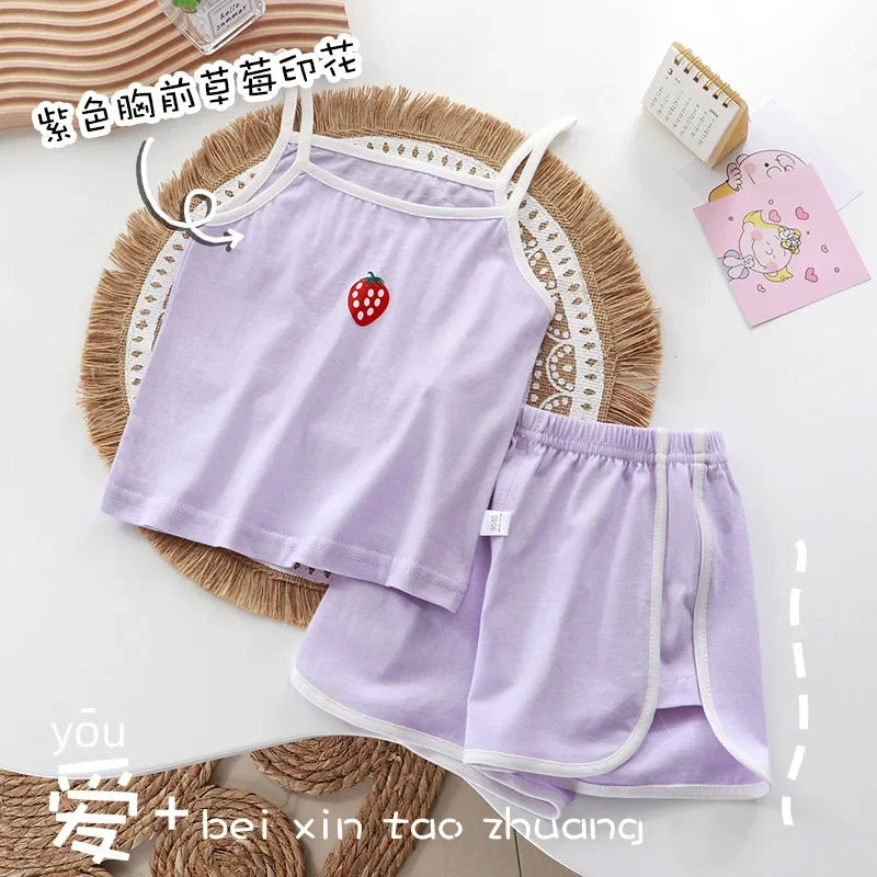 Summer Girls Camisole Shorts Suits Children's Leisure Wear Home Clothes Casual Baby Girl Vest Sets Clothing Kids Two Piece Set