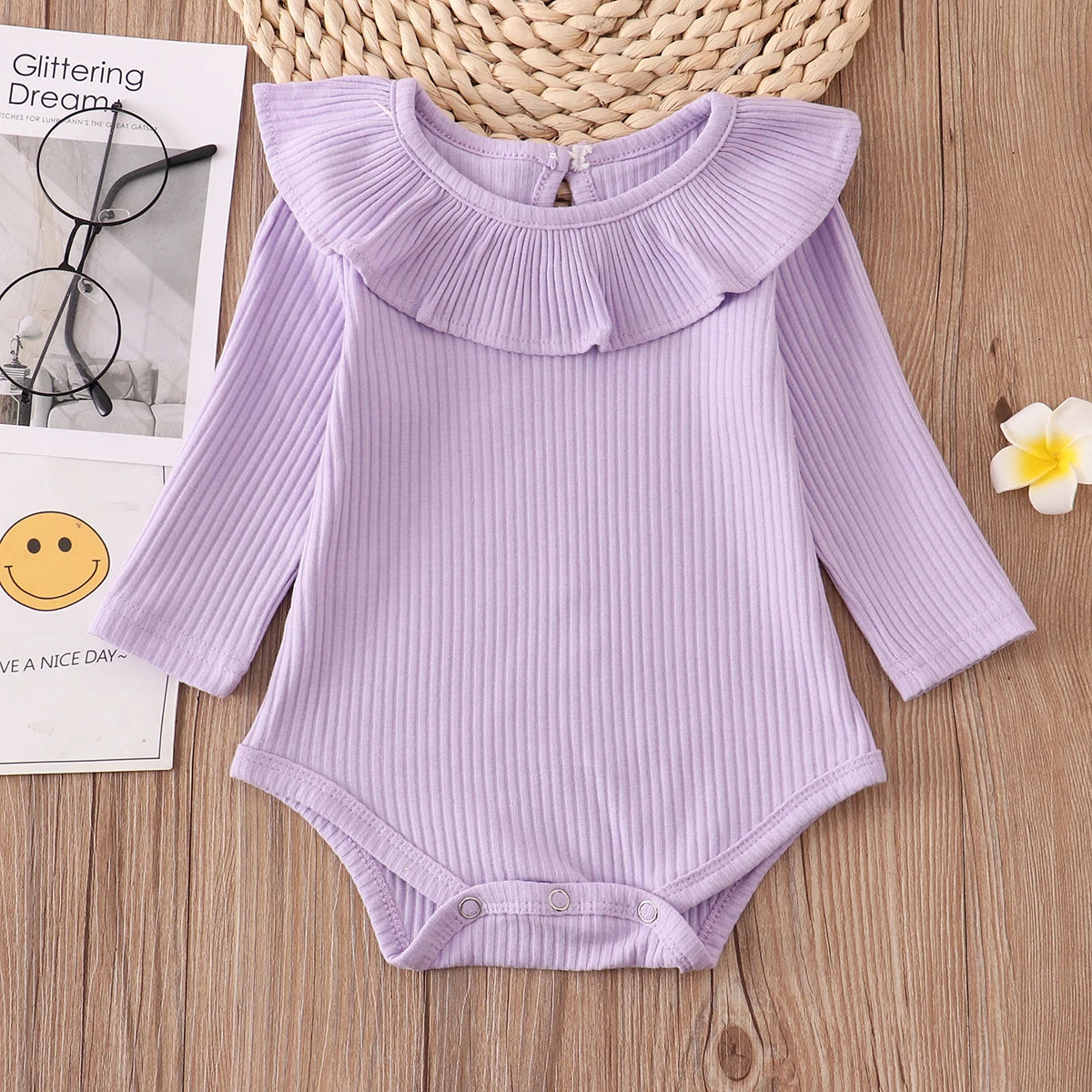 Candy ruffle onesie, newborn girl
