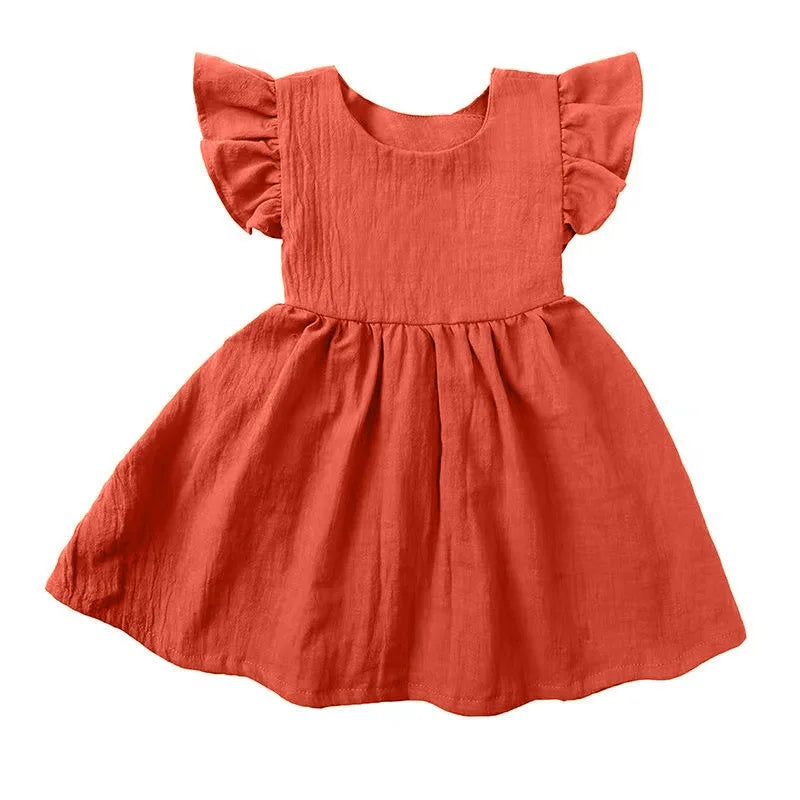 Summer Infant Girls Dress Flying sleeve Cotton Linen Newborn Baby Girls Princess Dress Kids Party Dresses