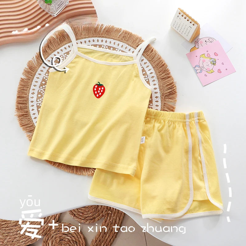 Summer Girls Camisole Shorts Suits Children's Leisure Wear Home Clothes Casual Baby Girl Vest Sets Clothing Kids Two Piece Set