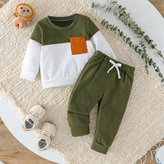 Contrast Color Pant Sets, Casual