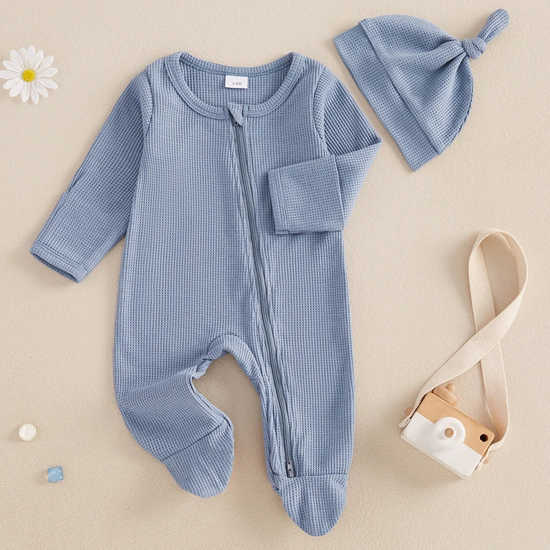 Newborn Baby Fall Footed Romper with hat