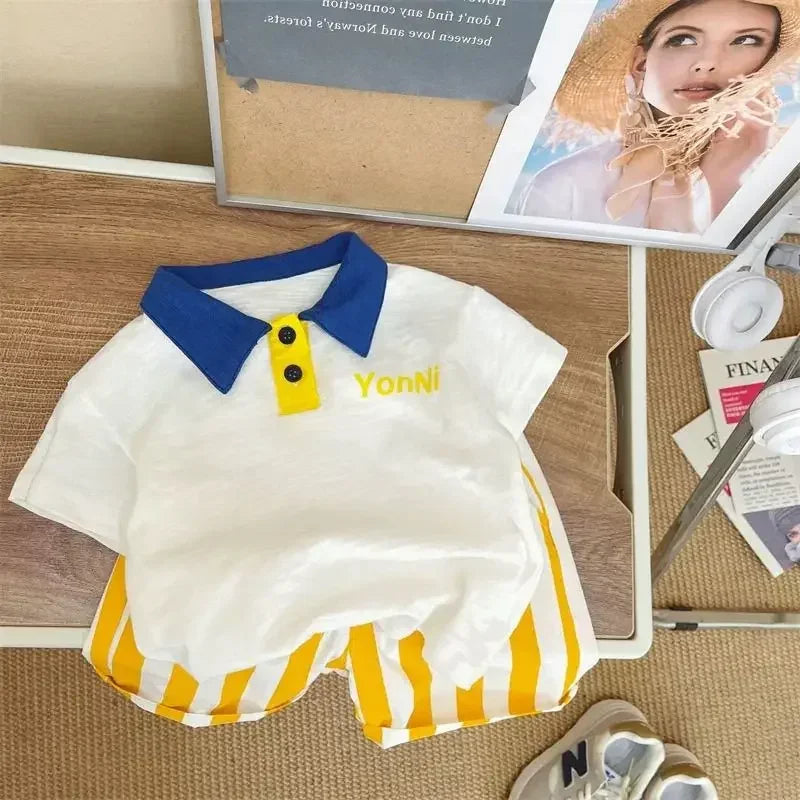 Korean Mother Kids Clothes Boys Girls Polo Shirt Shorts 2pcs Set Summer Cotton Short Sleeve Fashion Suit 1-6Y Children Clothing