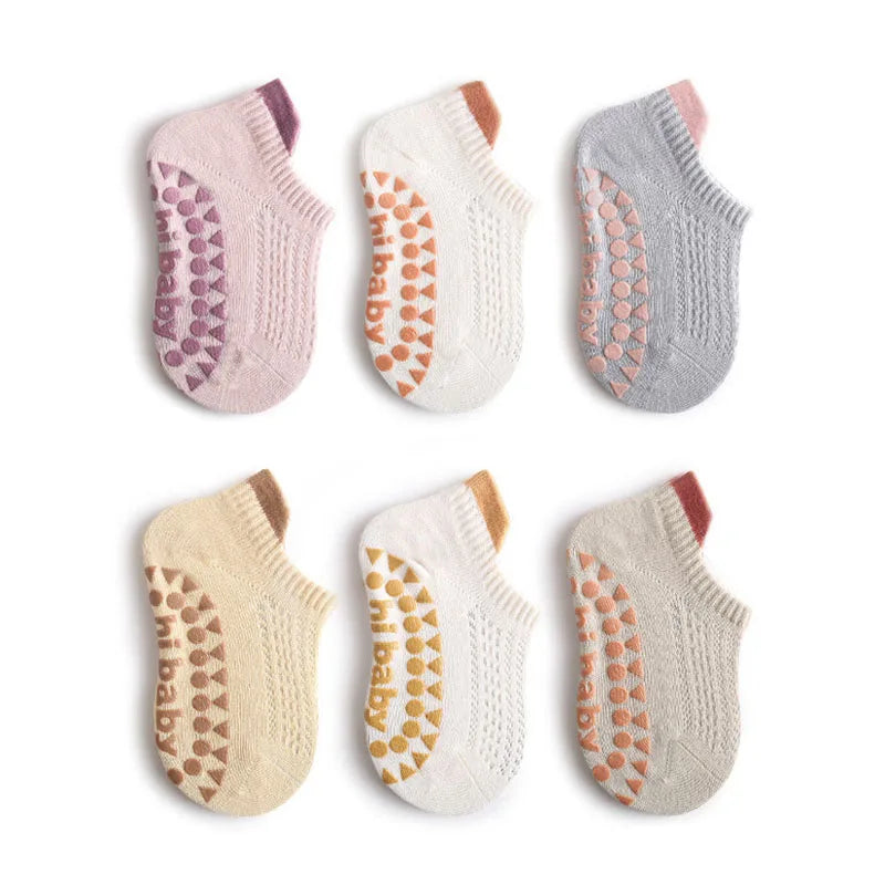 6 Pairs Baby Boys Girls Cotton Non-slip Floor Socks Summer For Toddler Kids Indoor Activities Learn To Walk Ankle Socks