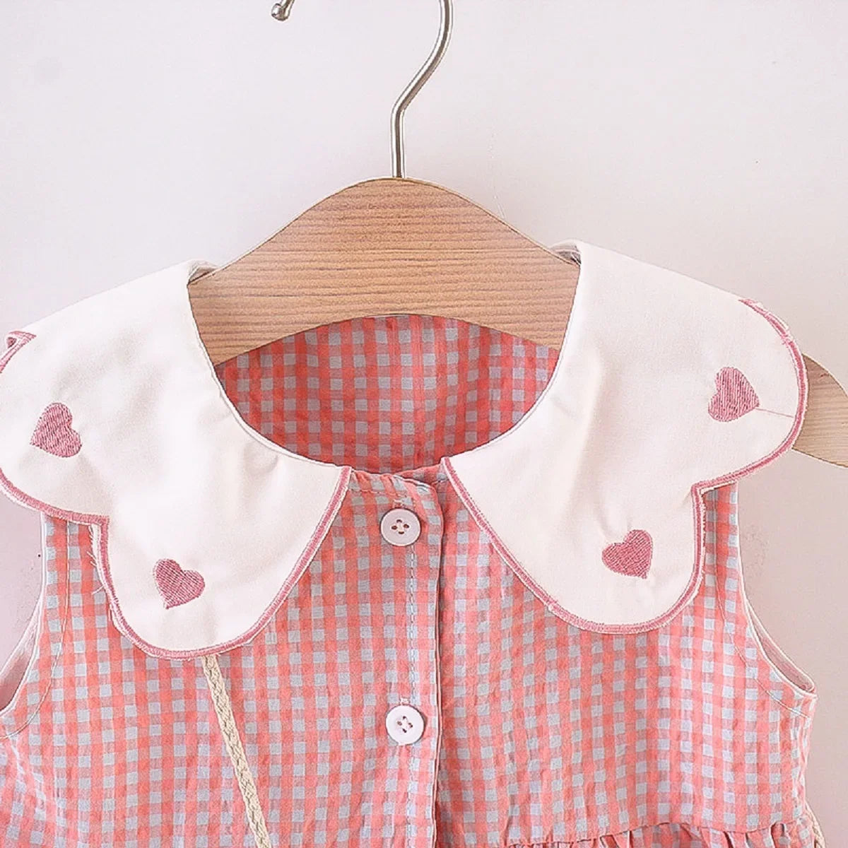 2PCS/SETSummer Girls' Dress New Foreign Trade Sweet Love Embroidered Lapel Simple Plaid Tank Top Skirt Strap Bag