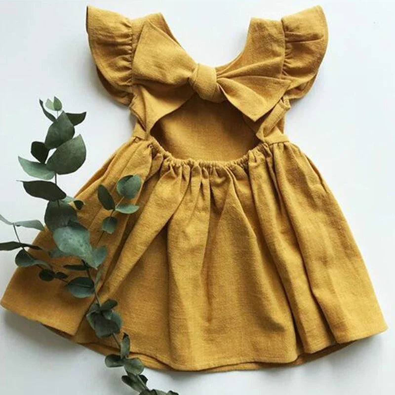 Summer Infant Girls Dress Flying sleeve Cotton Linen Newborn Baby Girls Princess Dress Kids Party Dresses