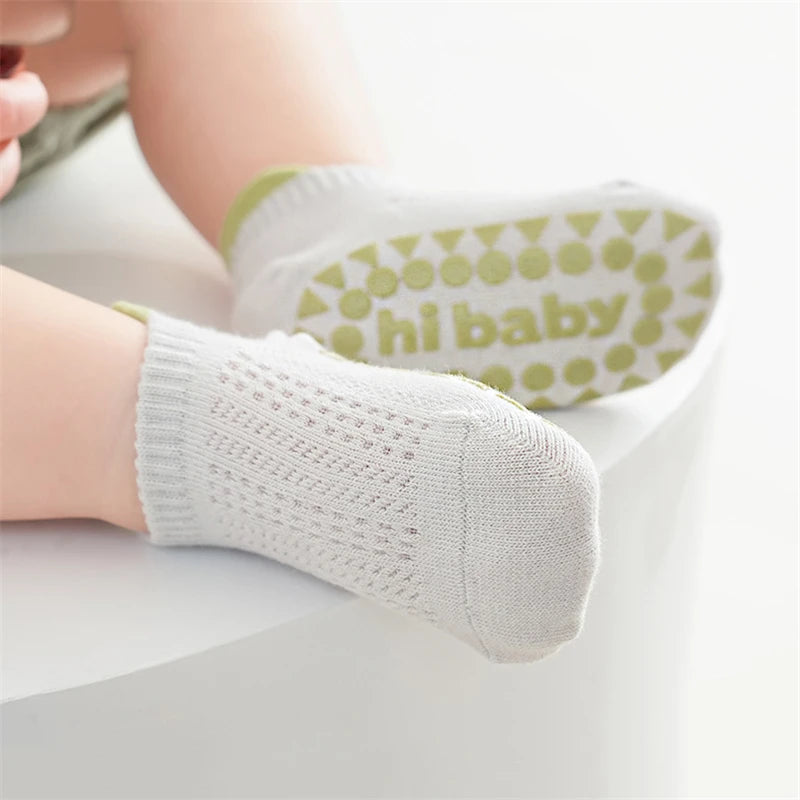3 Pairs Babys Cotton Thin Mesh Socks Comfy Breathable Kids Boys Girls Non-slip Floor Socks