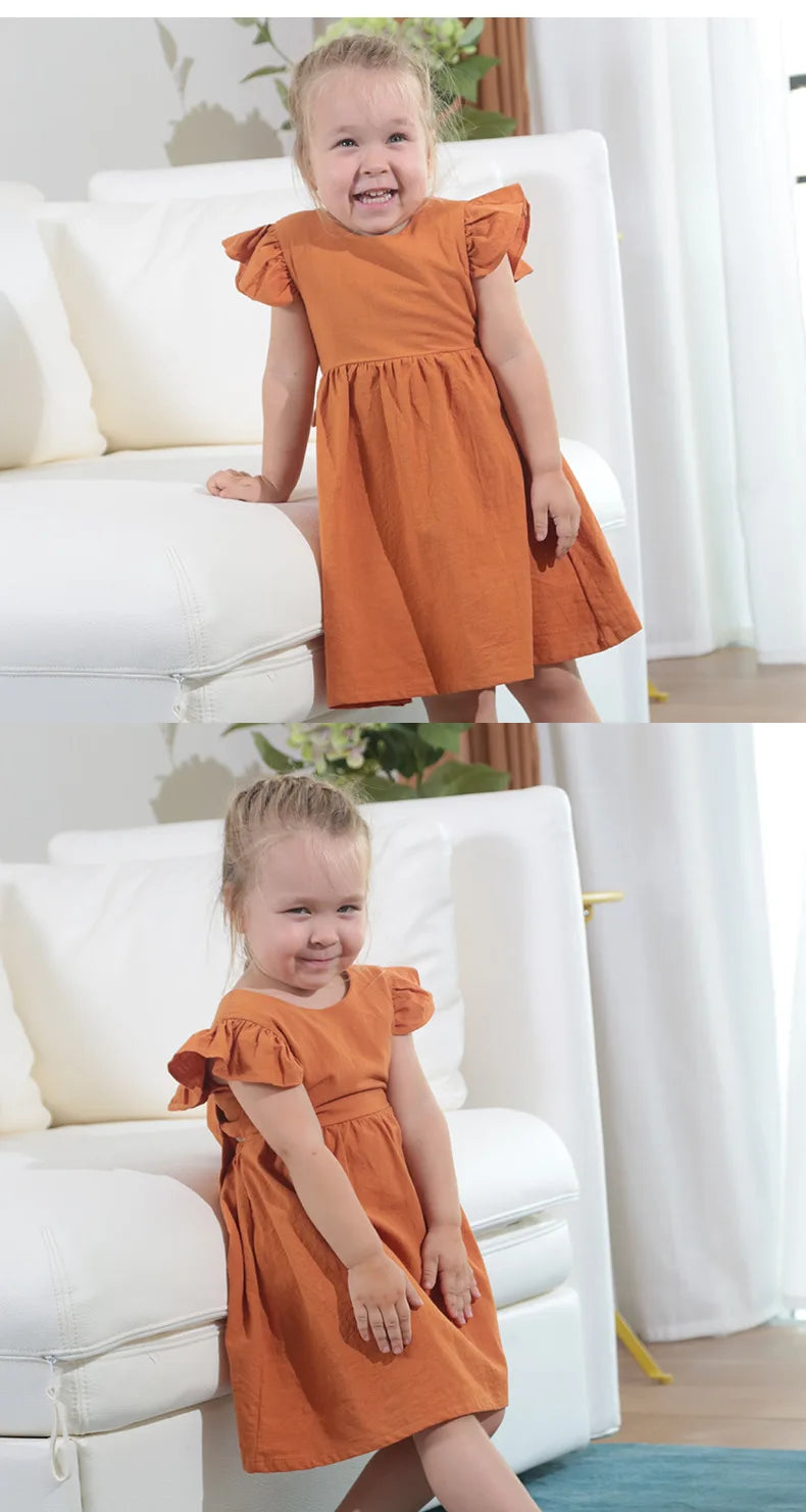 Summer Infant Girls Dress Flying sleeve Cotton Linen Newborn Baby Girls Princess Dress Kids Party Dresses