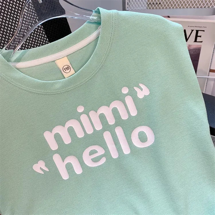 New 4 -14 Years  Summer Girls Clothing Set Letter Print Sleeveless T-shirt + Heart Shorts Pants 2pcs Suit Kids Leisure Outfit